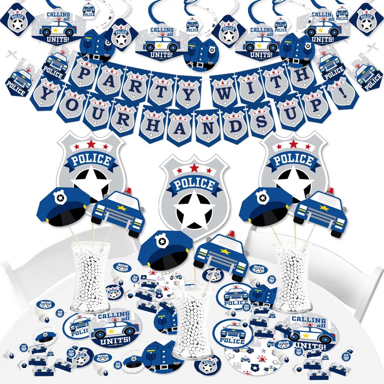 Big Dot of Happiness Calling All Units - Police - Cop Birthday Party or Baby Shower Supplies - Banner Decoration Kit - Fundle Bundle